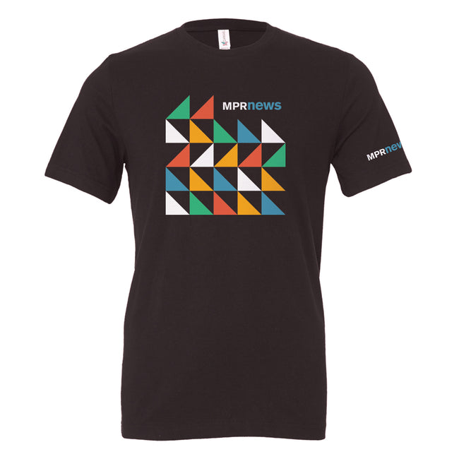 MPR News Black T-Shirt with Multi-Colored Flags